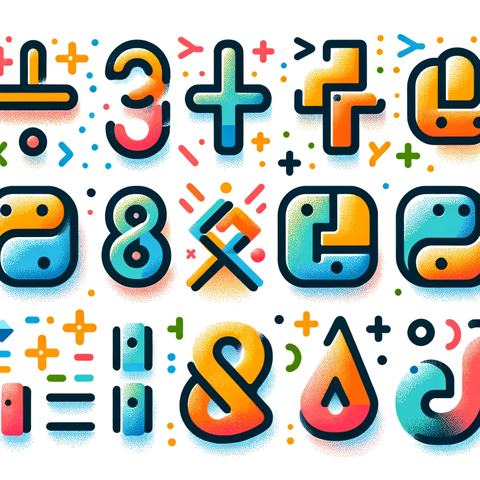 Pythonの演算子、算術演算子と論理演算子のシンボルを含むカラフルな画像